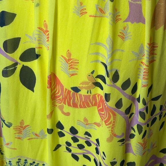 Saloni Pippa Silk Midi Dress Georgette Jungle Yellow Ruffle Citrus Floral NWT 6 - Picture 13 of 16